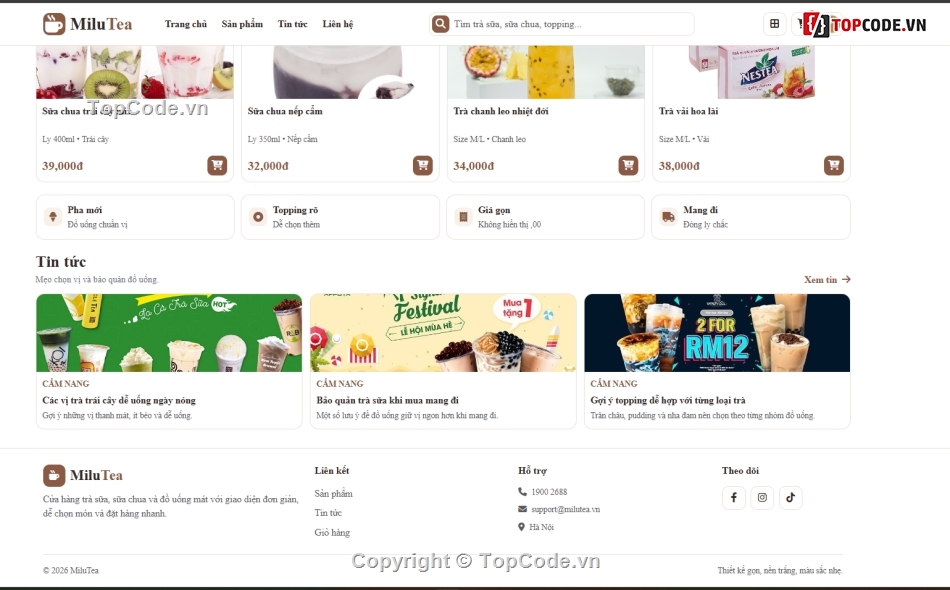 bán website,web bán sữa,web bán trà sữa